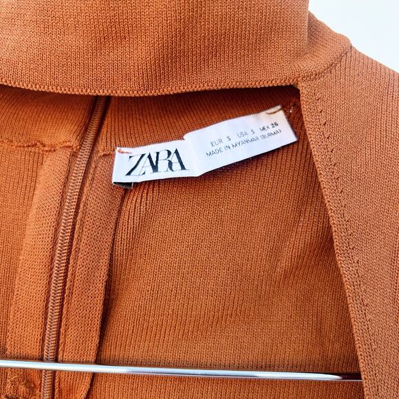 Zara Knit Choker Tank Top Rust Ribbed Fitted Small Blouse Professional Cut Out - Picture 9 of 11